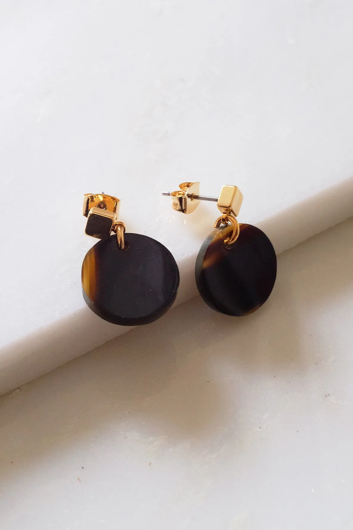 Nho Be Circle Buffalo Horn Stud Dangle Earrings