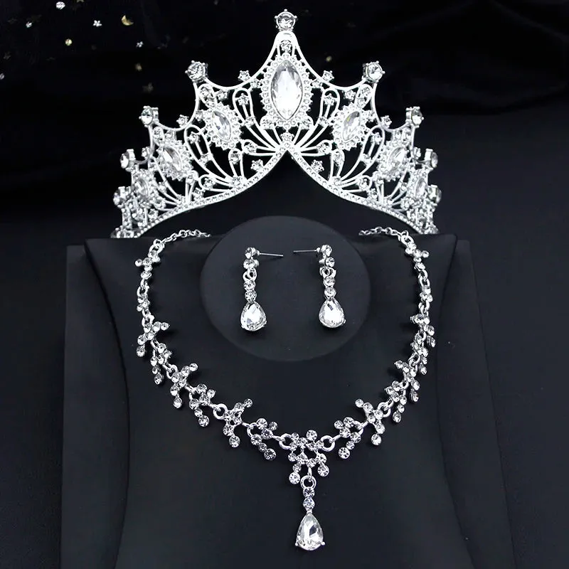 Party Bridal Jewelry Sets with Tiara Crown Necklace and Earrings Accessories