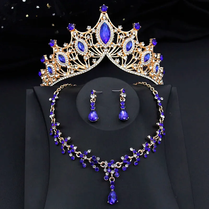 Party Bridal Jewelry Sets with Tiara Crown Necklace and Earrings Accessories