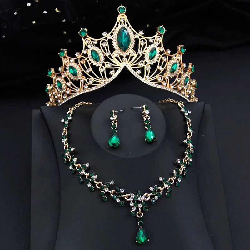 Party Bridal Jewelry Sets with Tiara Crown Necklace and Earrings Accessories