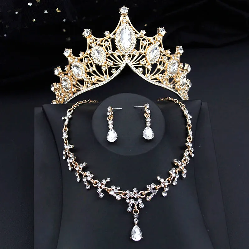 Party Bridal Jewelry Sets with Tiara Crown Necklace and Earrings Accessories