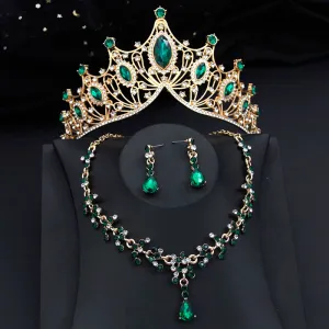 Party Bridal Jewelry Sets with Tiara Crown Necklace and Earrings Accessories