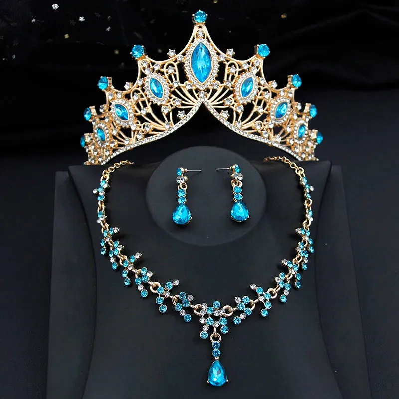 Party Bridal Jewelry Sets with Tiara Crown Necklace and Earrings Accessories