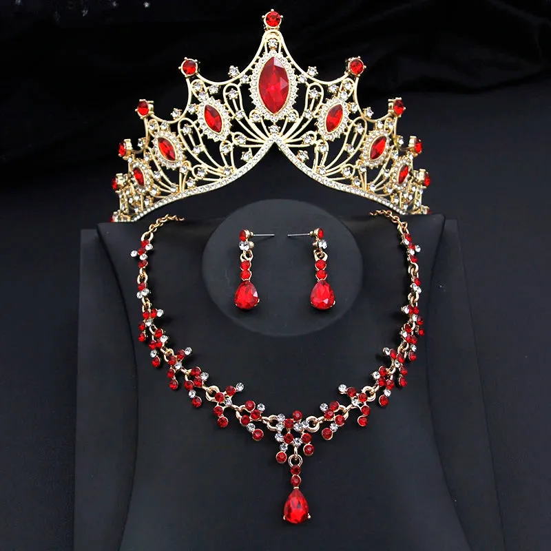 Party Bridal Jewelry Sets with Tiara Crown Necklace and Earrings Accessories