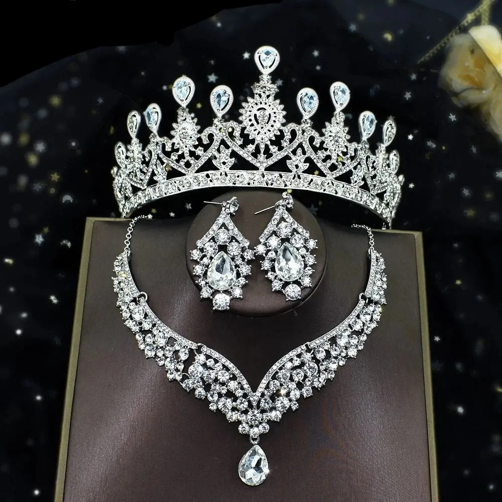 Party Necklace Earrings Tiara Crown Crystal Rhinestone  Jewelry Sets