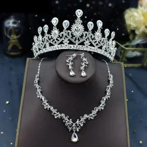 Party Necklace Earrings Tiara Crown Crystal Rhinestone  Jewelry Sets