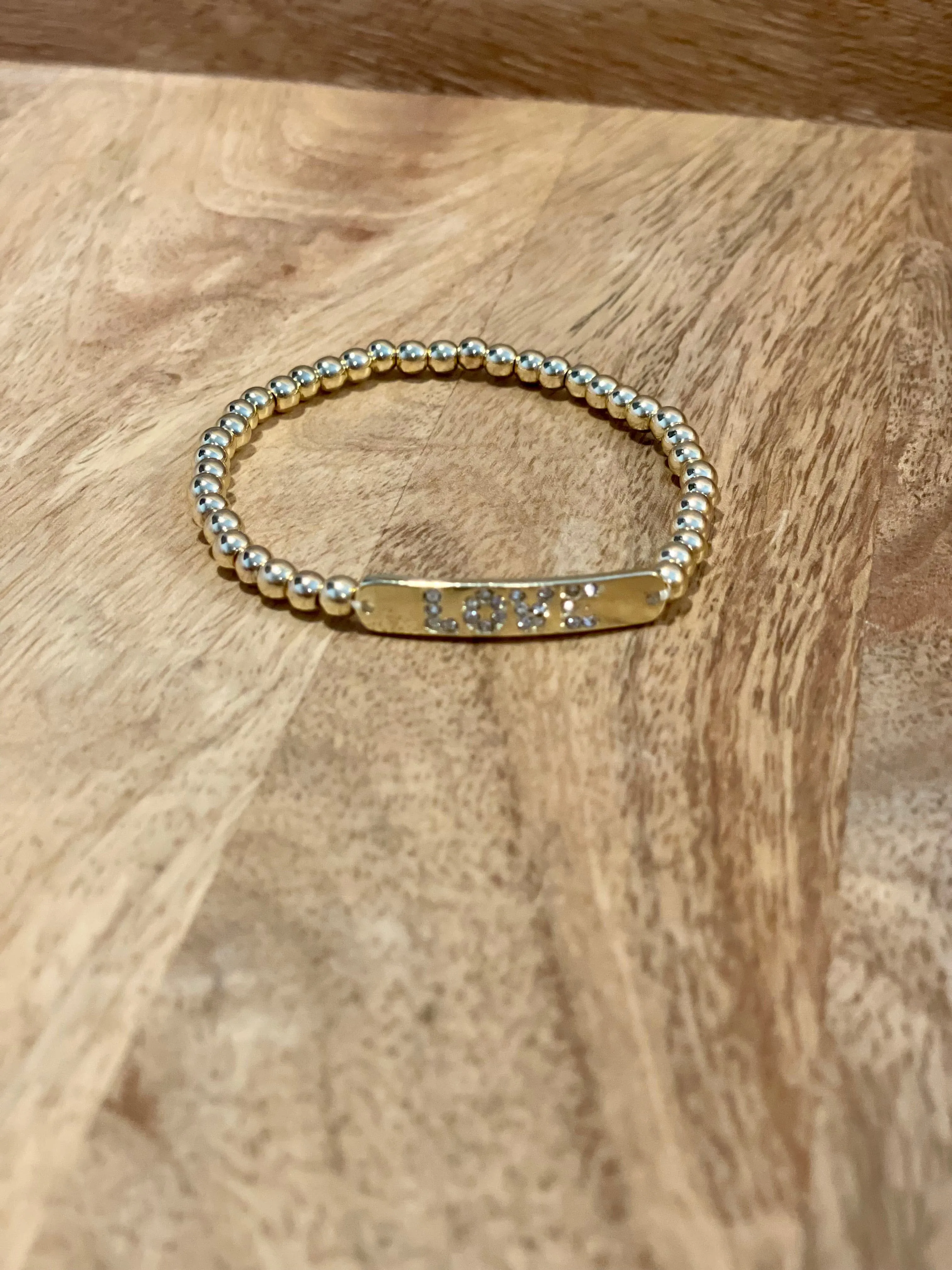 Pave LOVE Bar Bead Bracelet-Gold