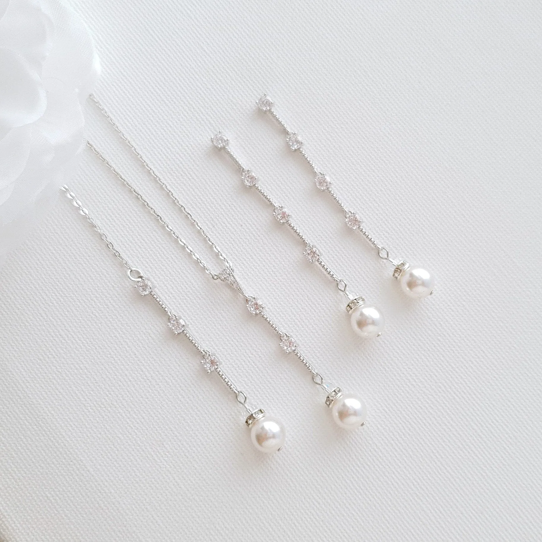 Pearl Drop Necklace Earring Jewelry Set for Weddings- Ginger