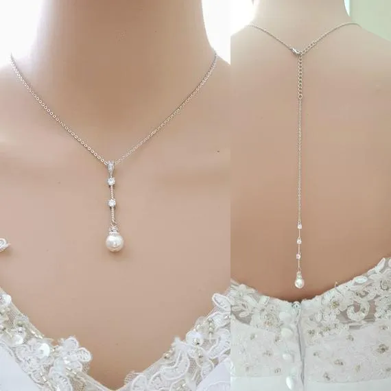 Pearl Drop Necklace Earring Jewelry Set for Weddings- Ginger