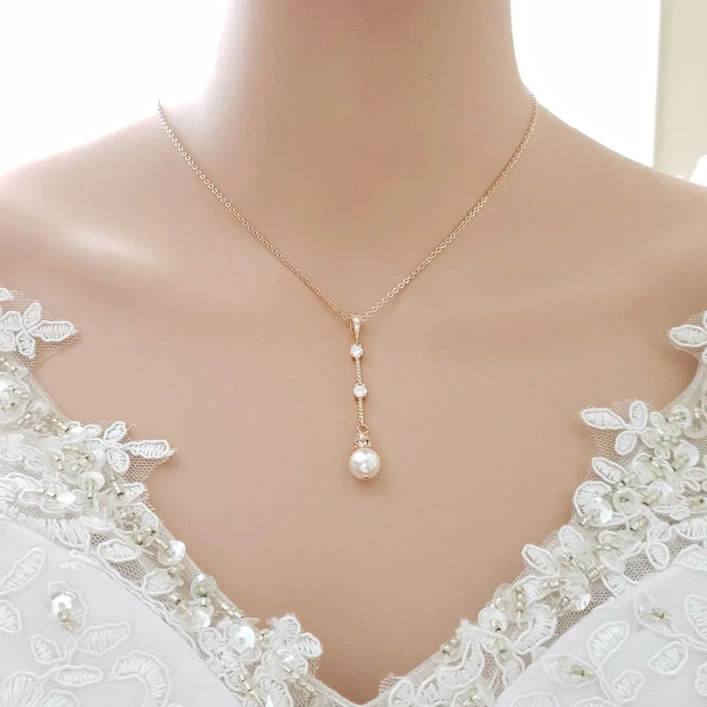 Pearl Drop Necklace Earring Jewelry Set for Weddings- Ginger