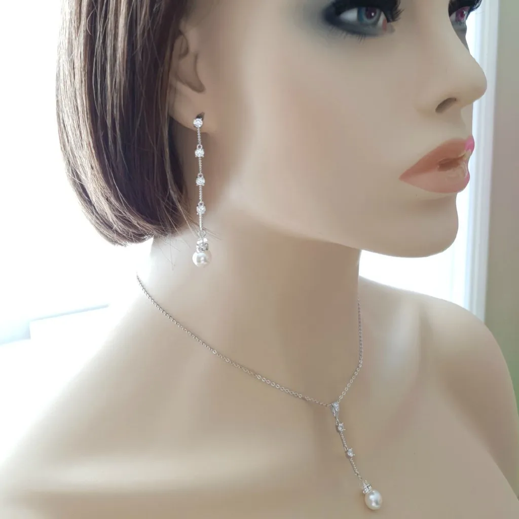 Pearl Drop Necklace Earring Jewelry Set for Weddings- Ginger