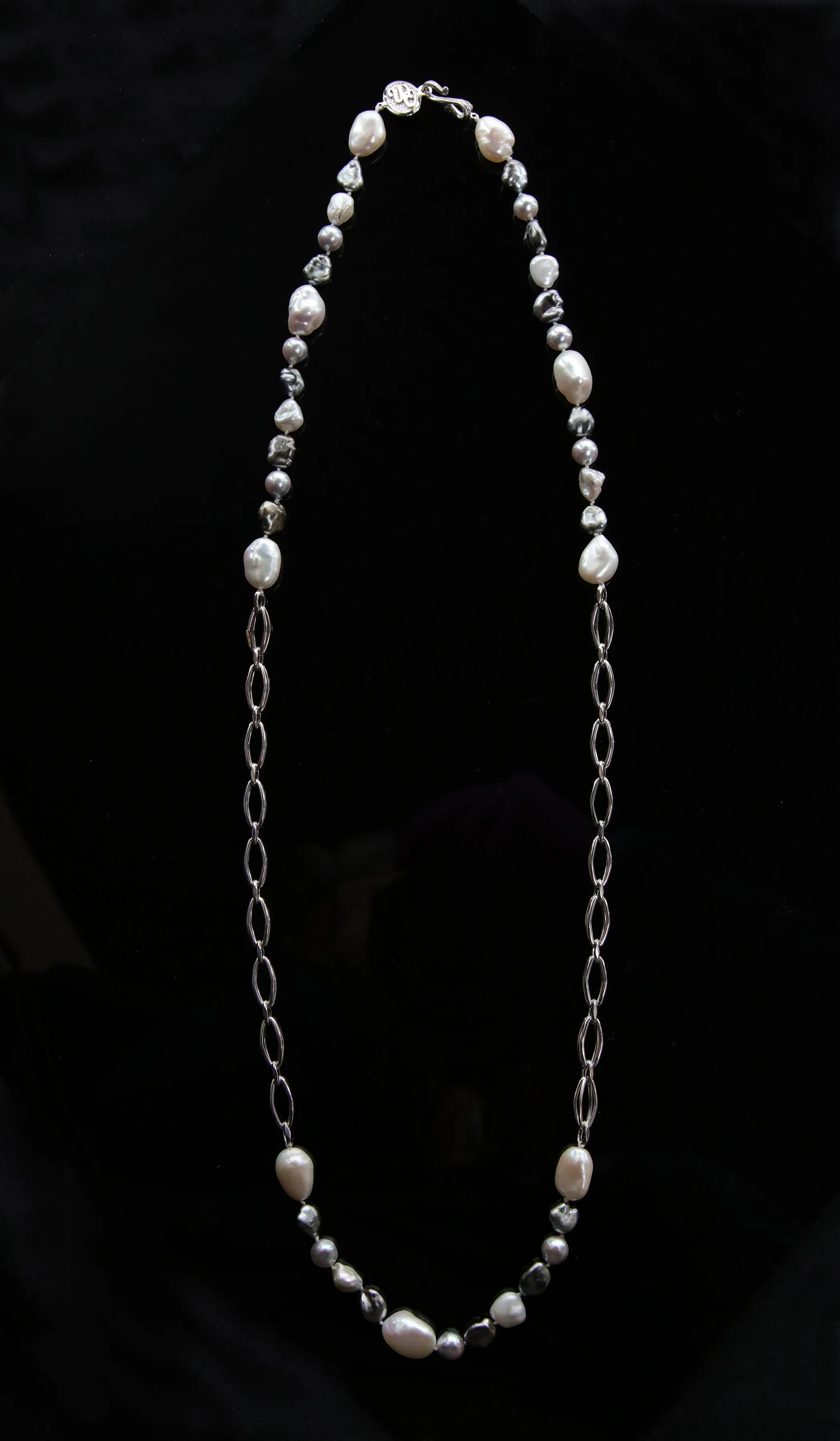 Pearl Sections Alternate With Sections of Italian White Gold Chain