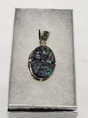 Pendant, Purple Druzy with Peridot inset