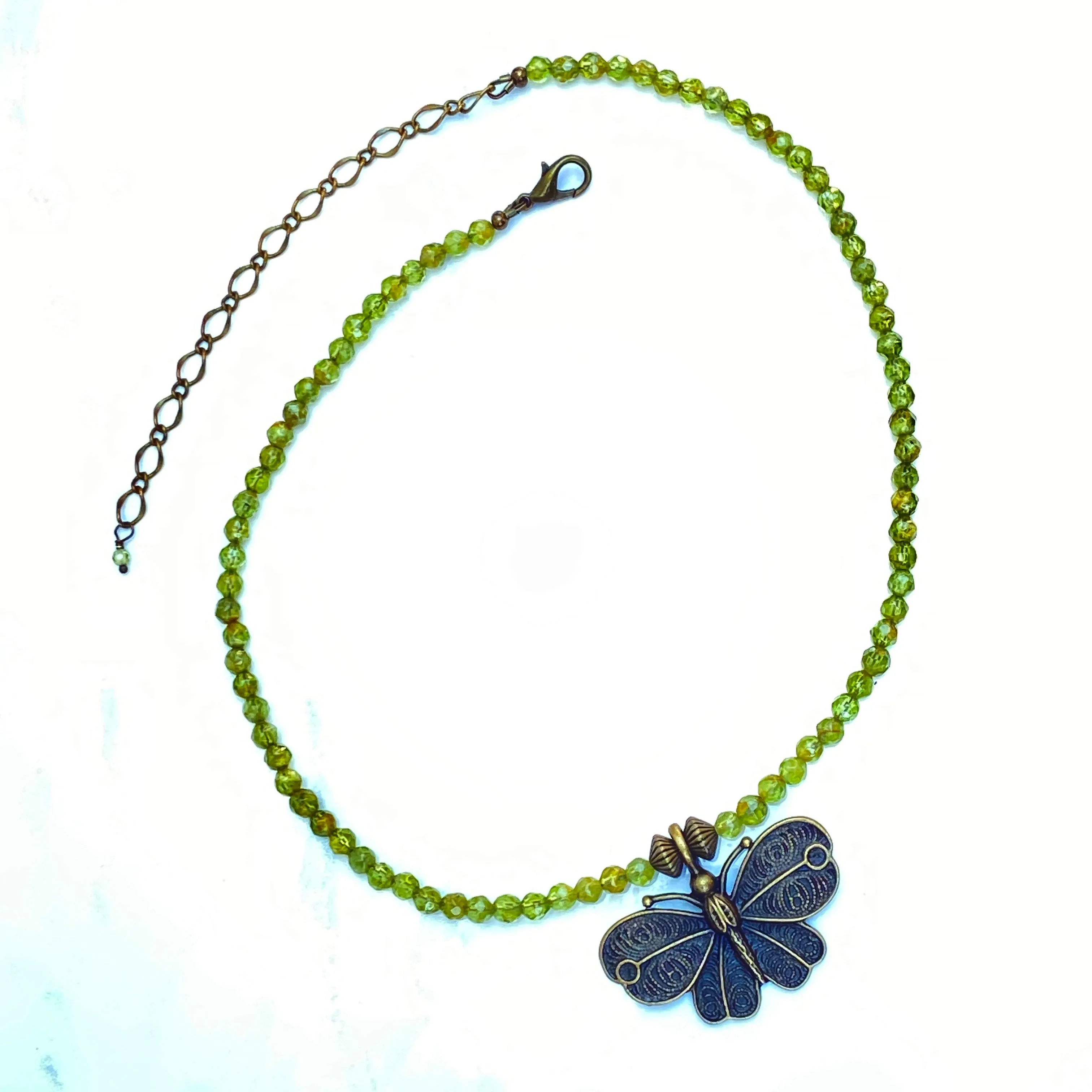 Peridot gemstone and Brass Butterfly Necklace