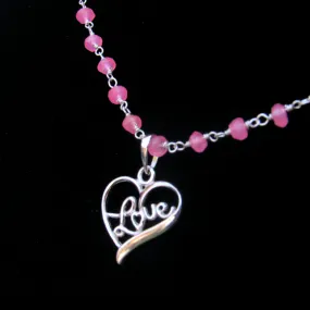 Pink Chalcedony gemstone Silver Heart Love Choker