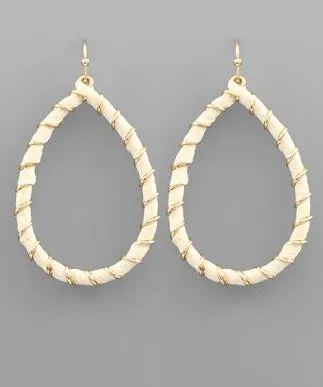 Raffia Wrapped Teardrop Earrings - Ivory