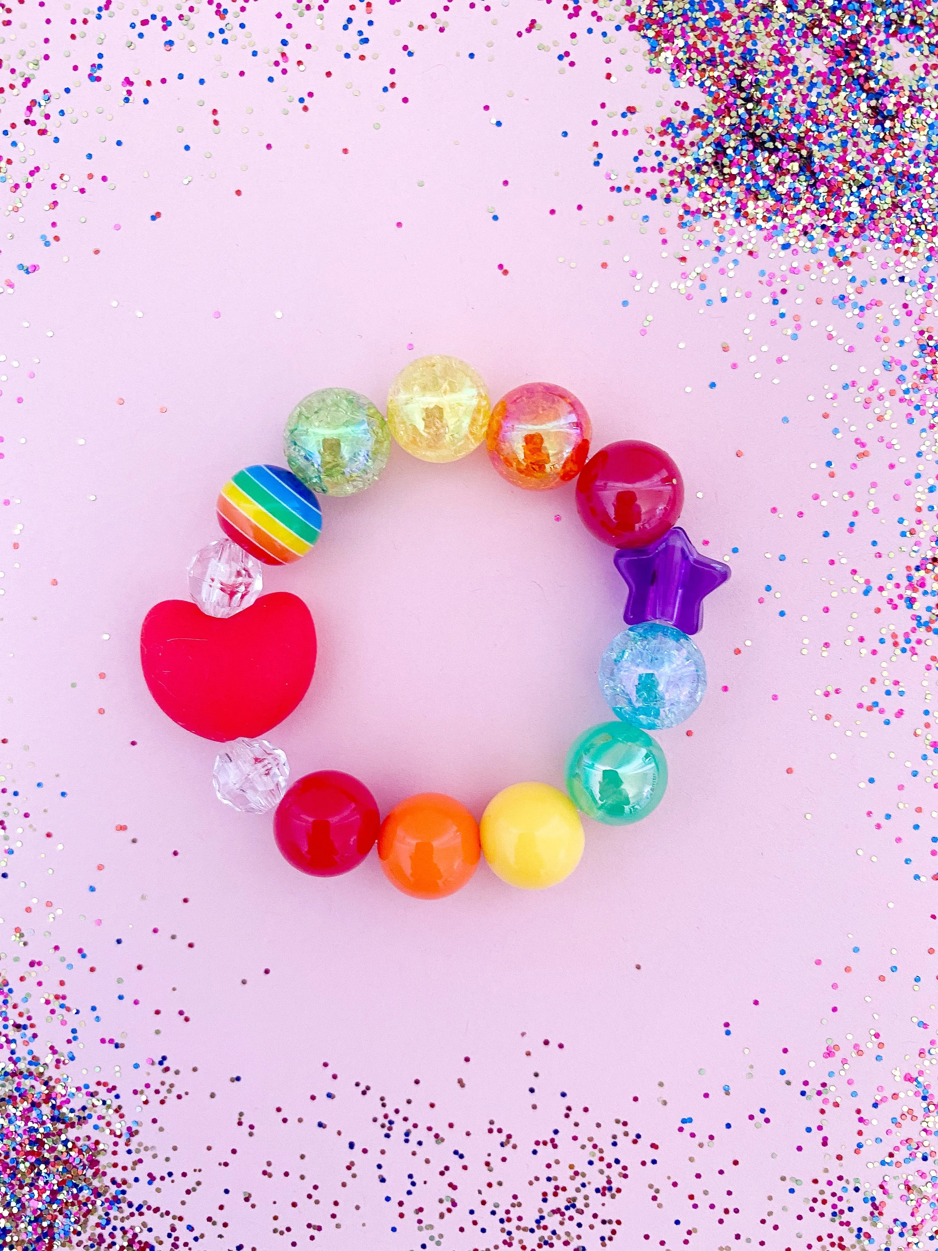 Rainbow Red Heart Bracelet - Personalized