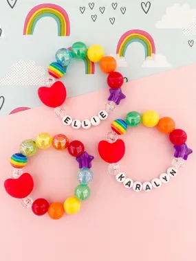 Rainbow Red Heart Bracelet - Personalized