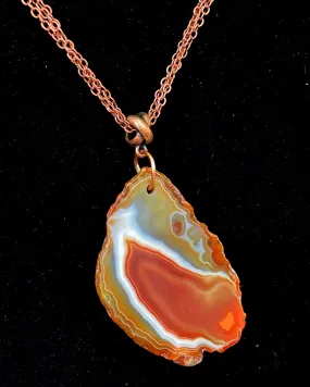 Red Agate Slice pendant copper chain necklace