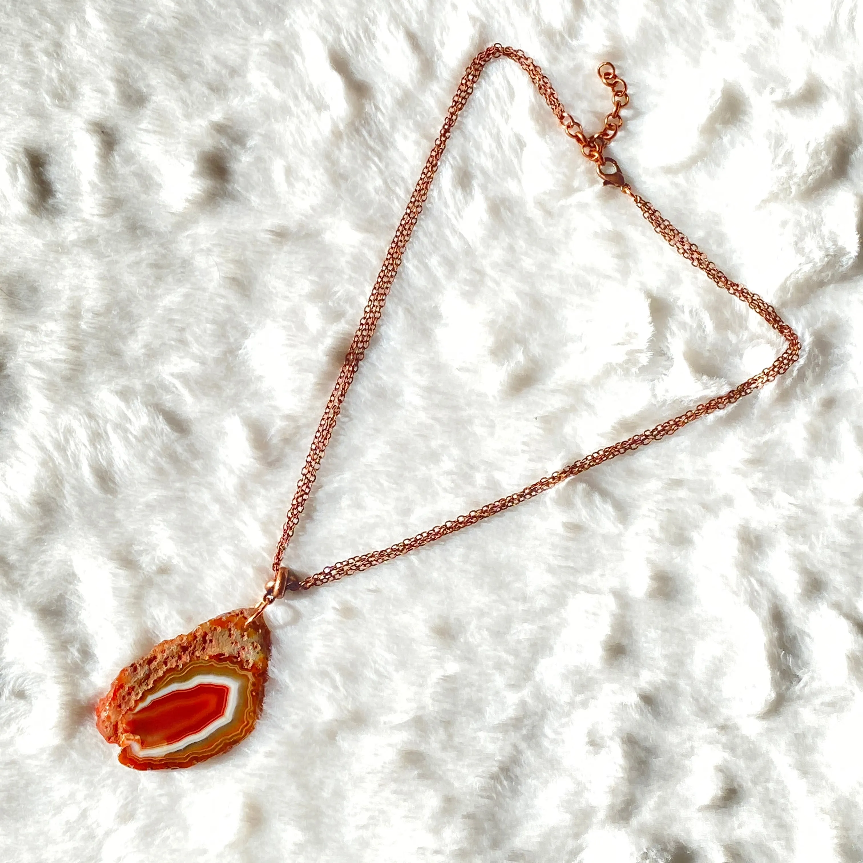 Red Agate Slice pendant copper chain necklace