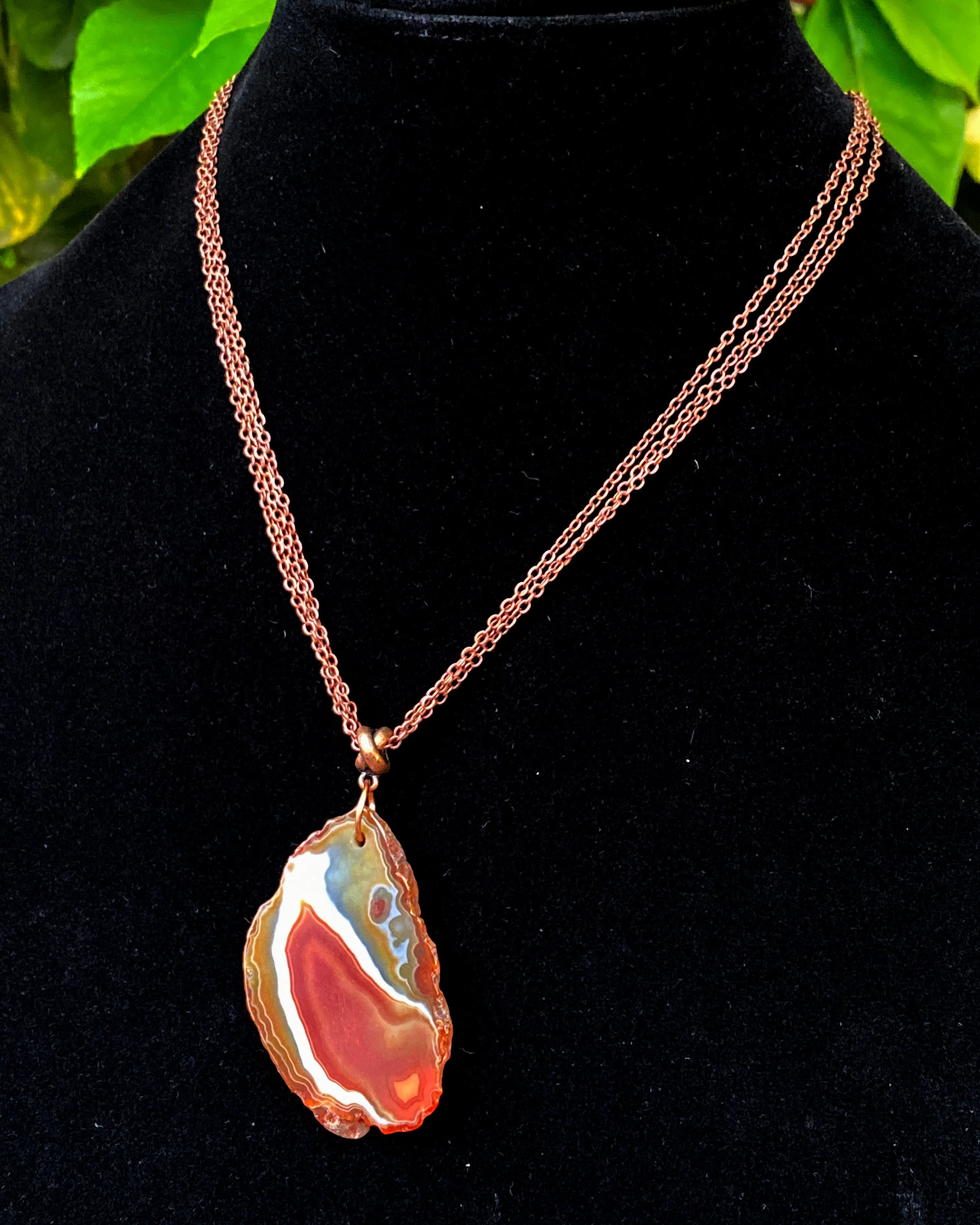 Red Agate Slice pendant copper chain necklace