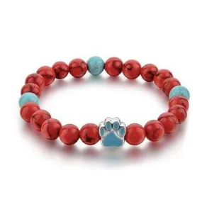 Red and Aqua Paw Stretch Bracelet