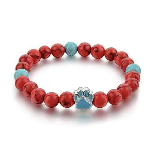 Red and Aqua Paw Stretch Bracelet