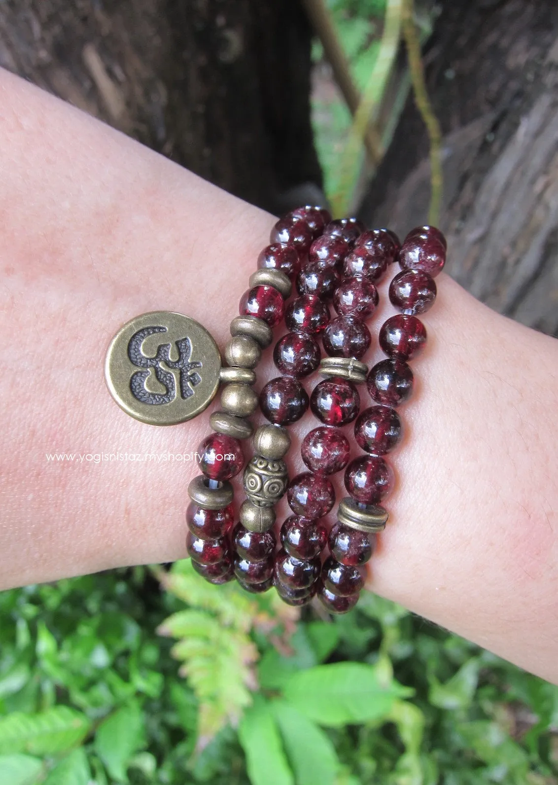 Red Garnet in 108 Bead Mala Necklace (convertible to Bracelet)