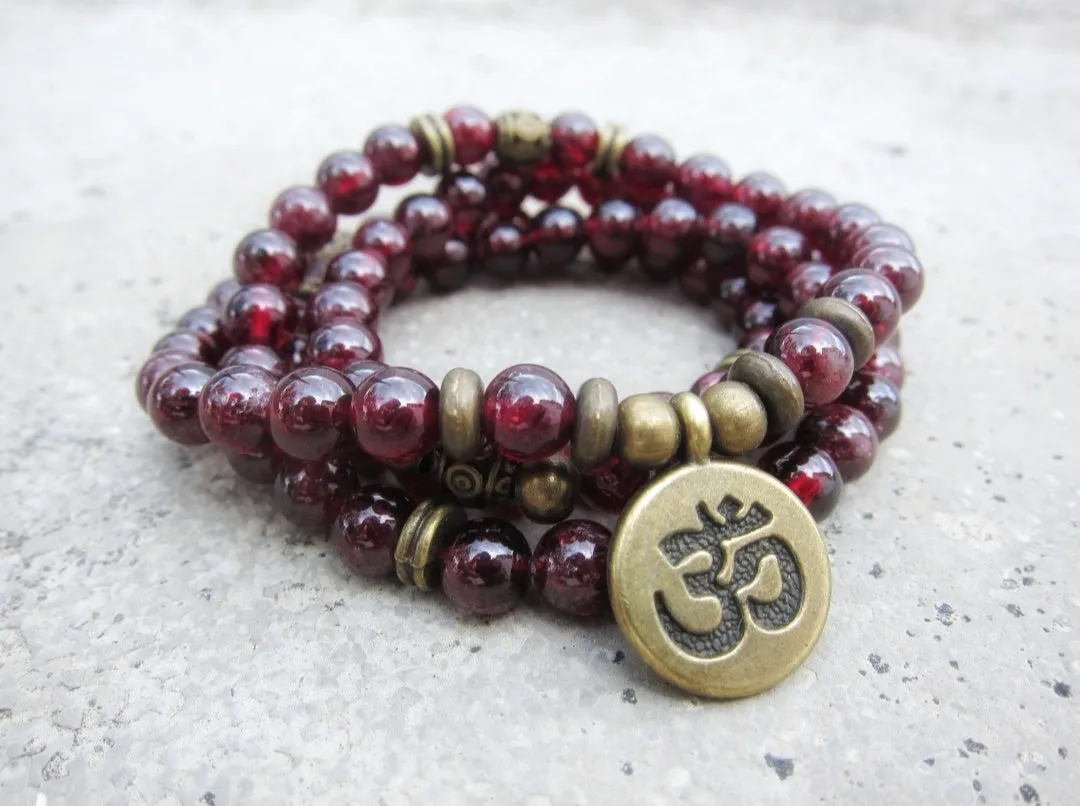 Red Garnet in 108 Bead Mala Necklace (convertible to Bracelet)