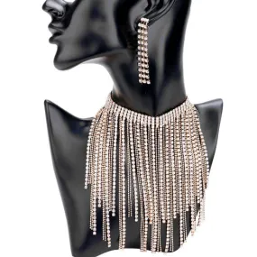 Rhinestone Fringe Bib Choker Necklace