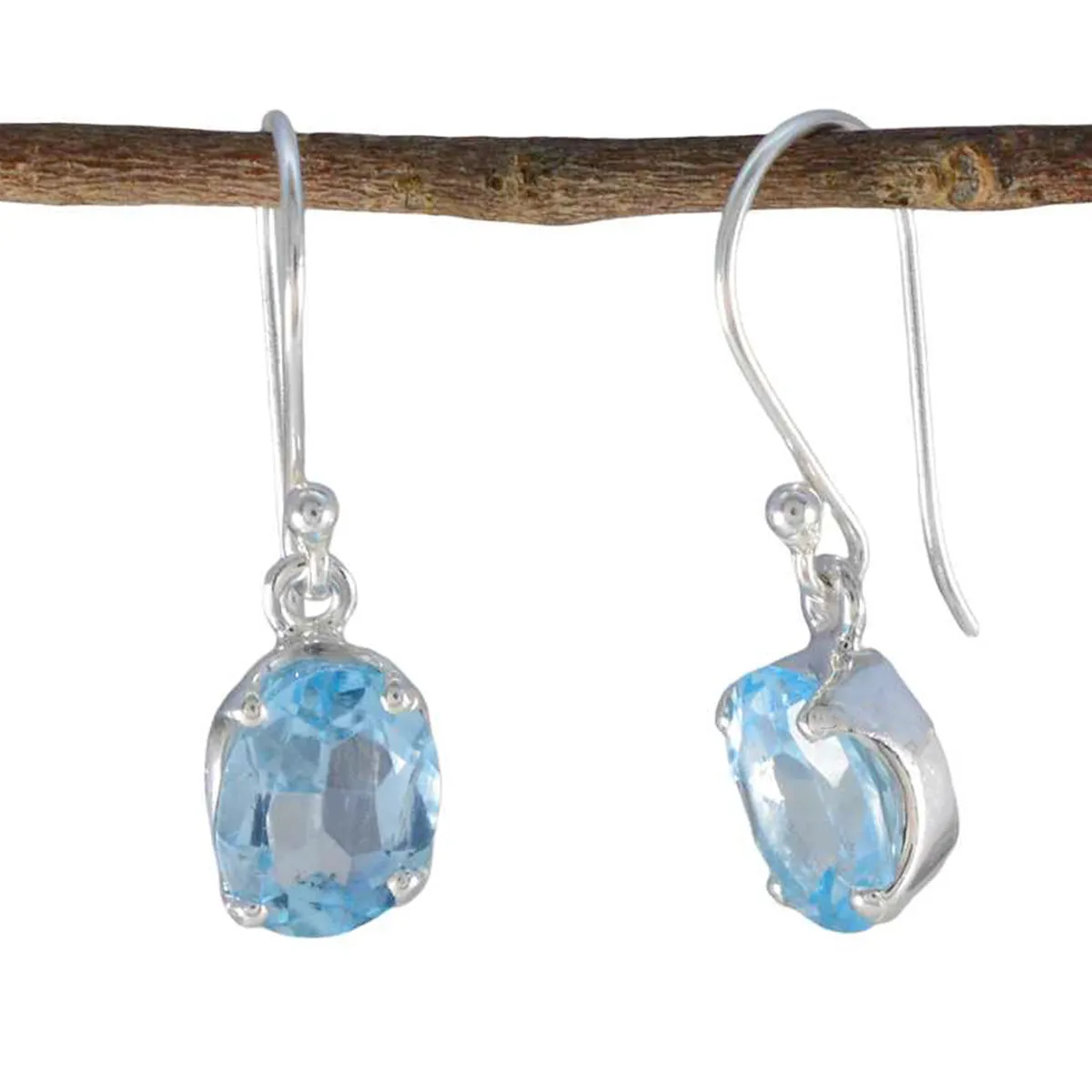 Riyo Aesthetic 925 Sterling Silver Earring For Sister Blue Topaz Earring Bezel Setting Blue Earring Dangle Earring