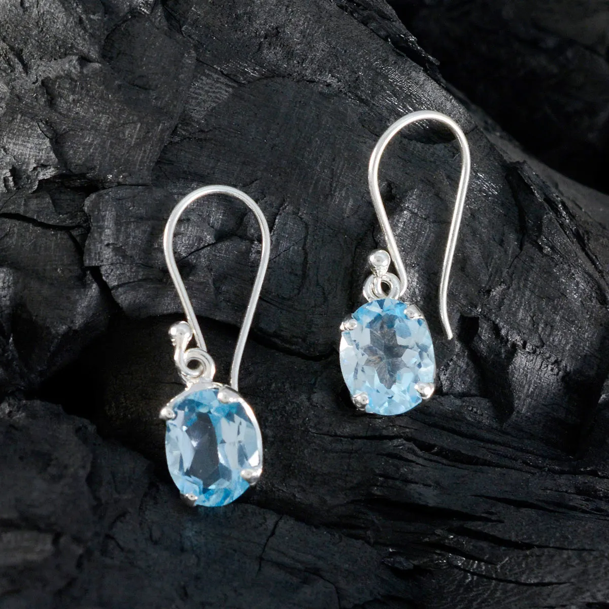 Riyo Aesthetic 925 Sterling Silver Earring For Sister Blue Topaz Earring Bezel Setting Blue Earring Dangle Earring