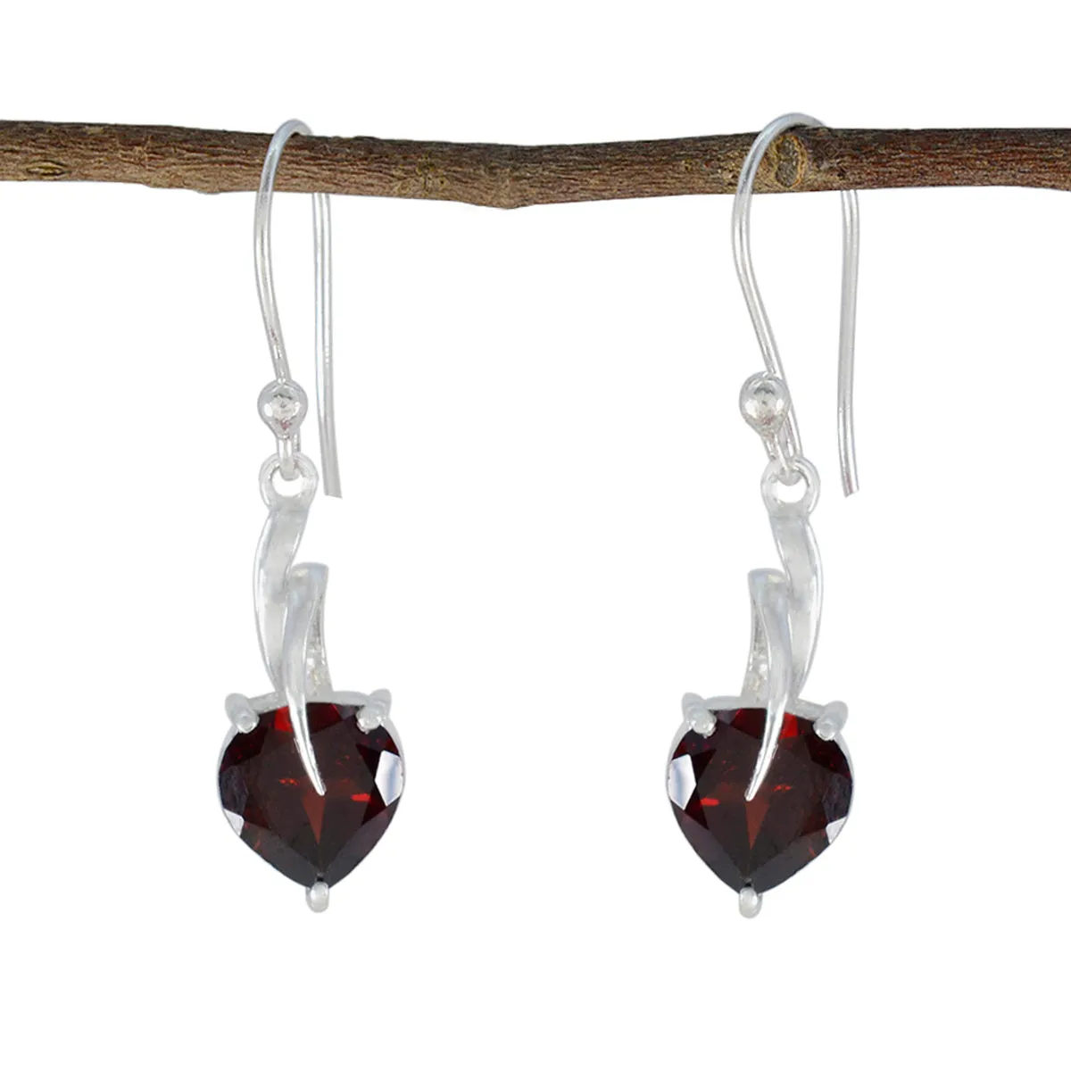 Riyo Aesthetic 925 Sterling Silver Earring For Wife Garnet Earring Bezel Setting Red Earring Dangle Earring