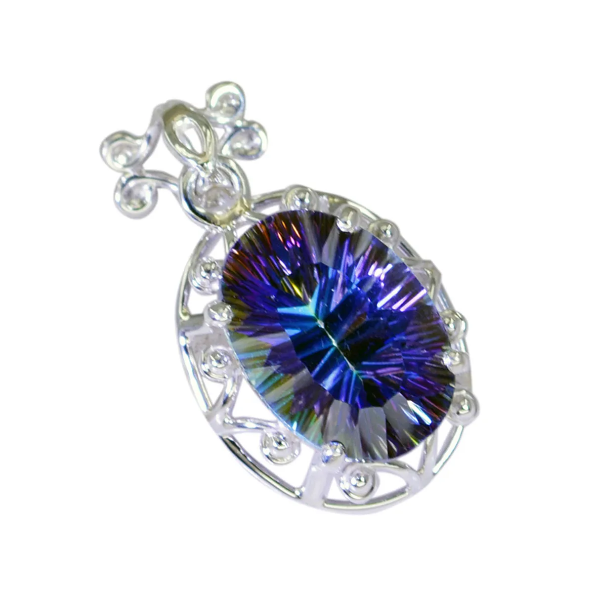 Riyo Appealing Gems Oval Faceted Multi Color Mystic Quartz Silver Pendant Gift For Sister