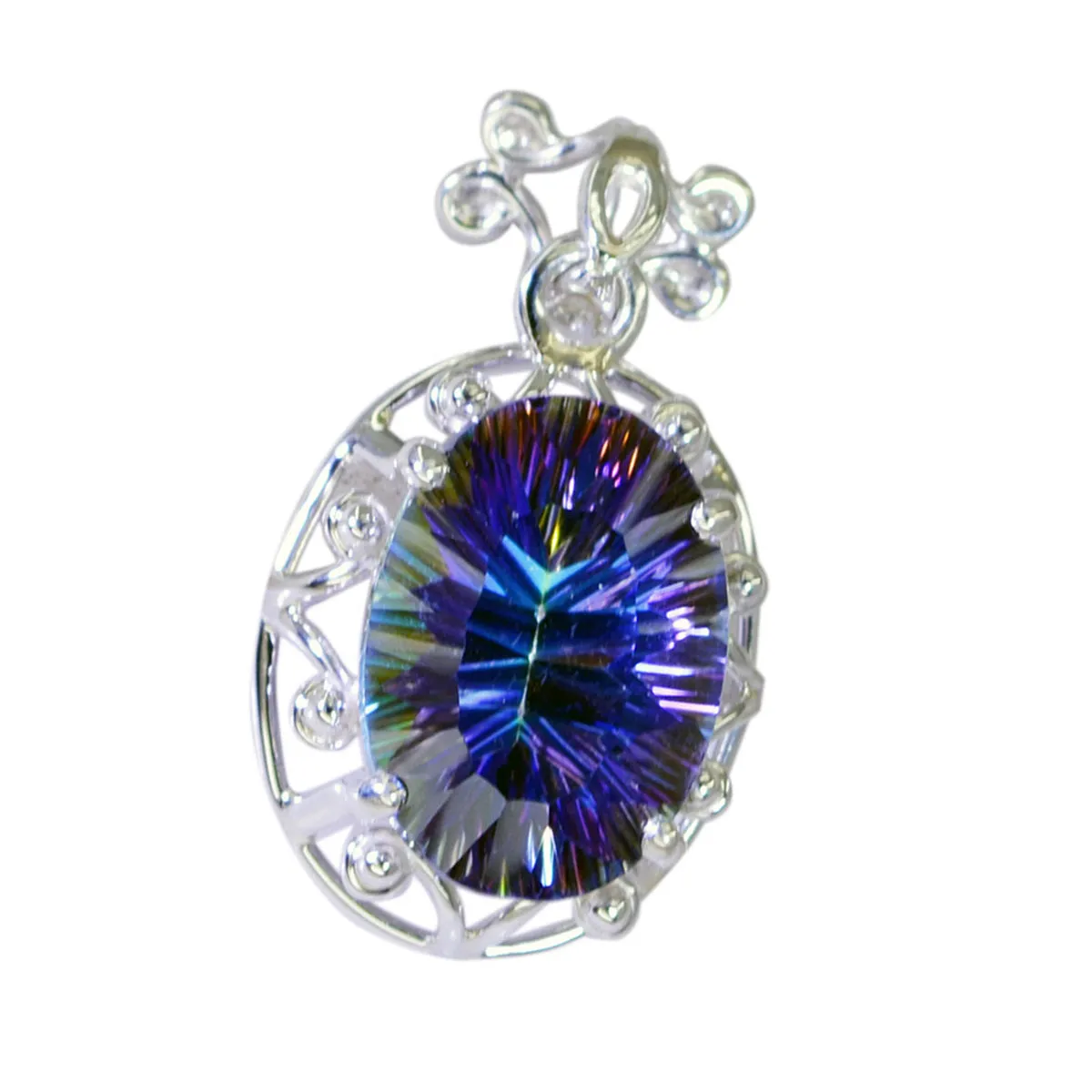 Riyo Appealing Gems Oval Faceted Multi Color Mystic Quartz Silver Pendant Gift For Sister