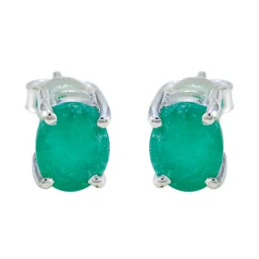 Riyo Appealing Sterling Silver Earring For Women Indian Emerald Earring Bezel Setting Green Earring Stud Earring