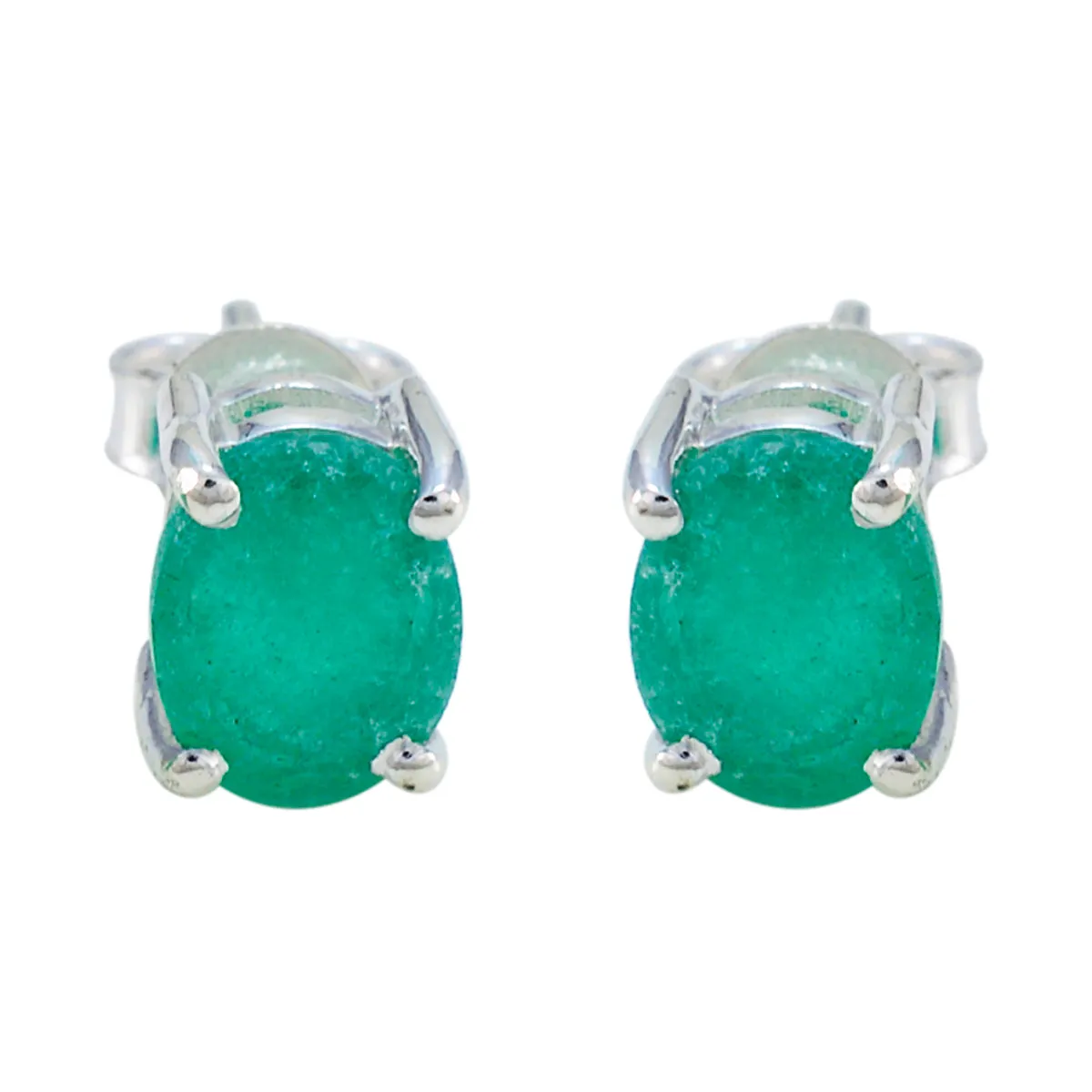 Riyo Appealing Sterling Silver Earring For Women Indian Emerald Earring Bezel Setting Green Earring Stud Earring