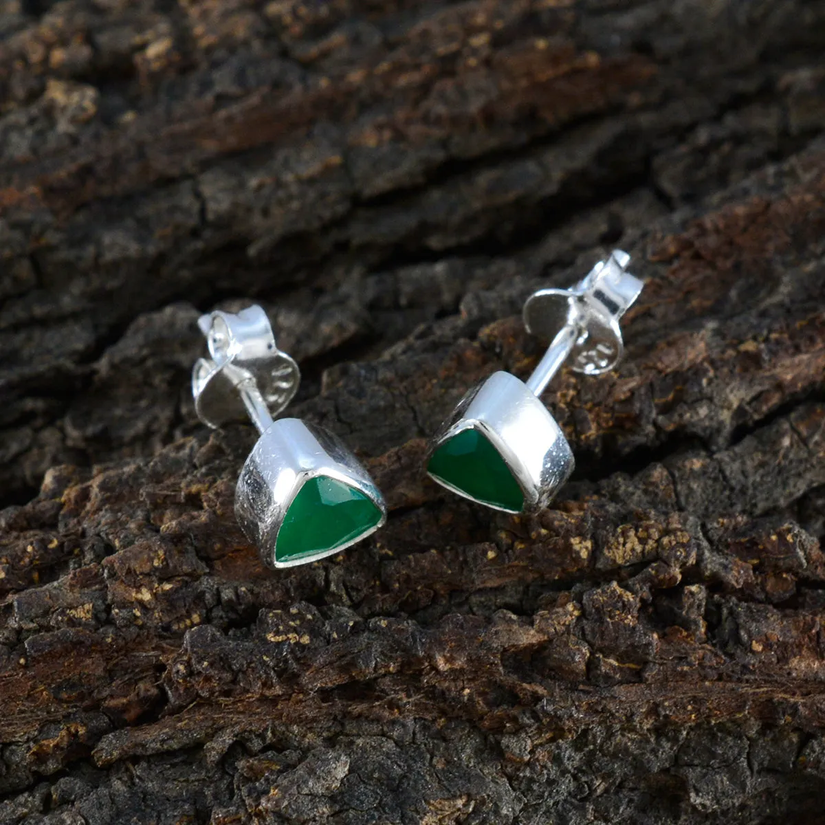 Riyo Arresting Sterling Silver Earring For Female Green Onyx Earring Bezel Setting Green Earring Stud Earring