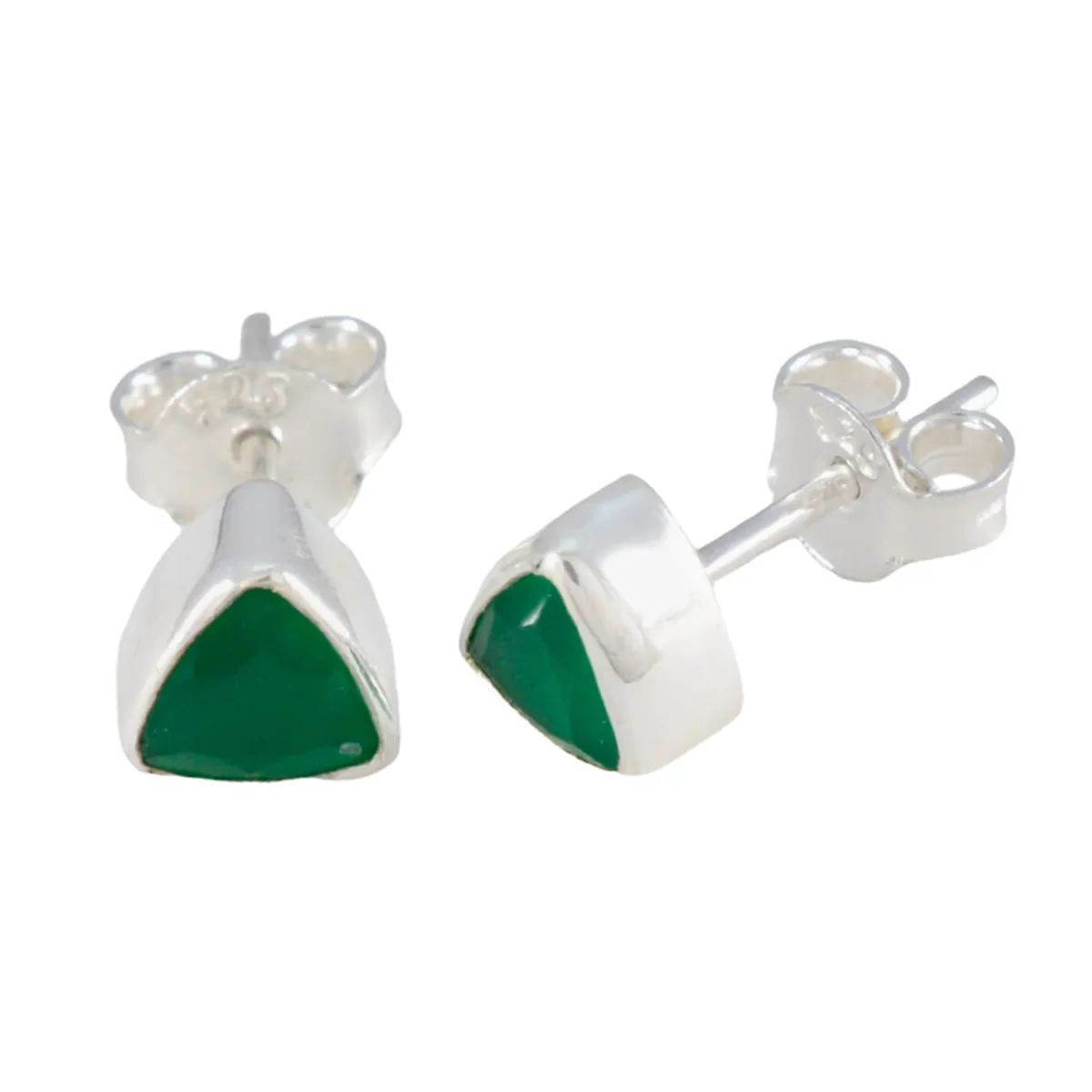 Riyo Arresting Sterling Silver Earring For Female Green Onyx Earring Bezel Setting Green Earring Stud Earring