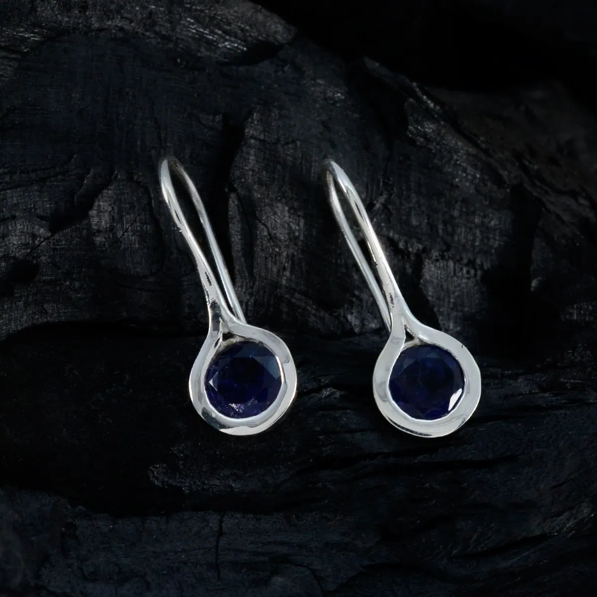 Riyo Attractive 925 Sterling Silver Earring For Women Iolite Earring Bezel Setting Blue Earring Dangle Earring