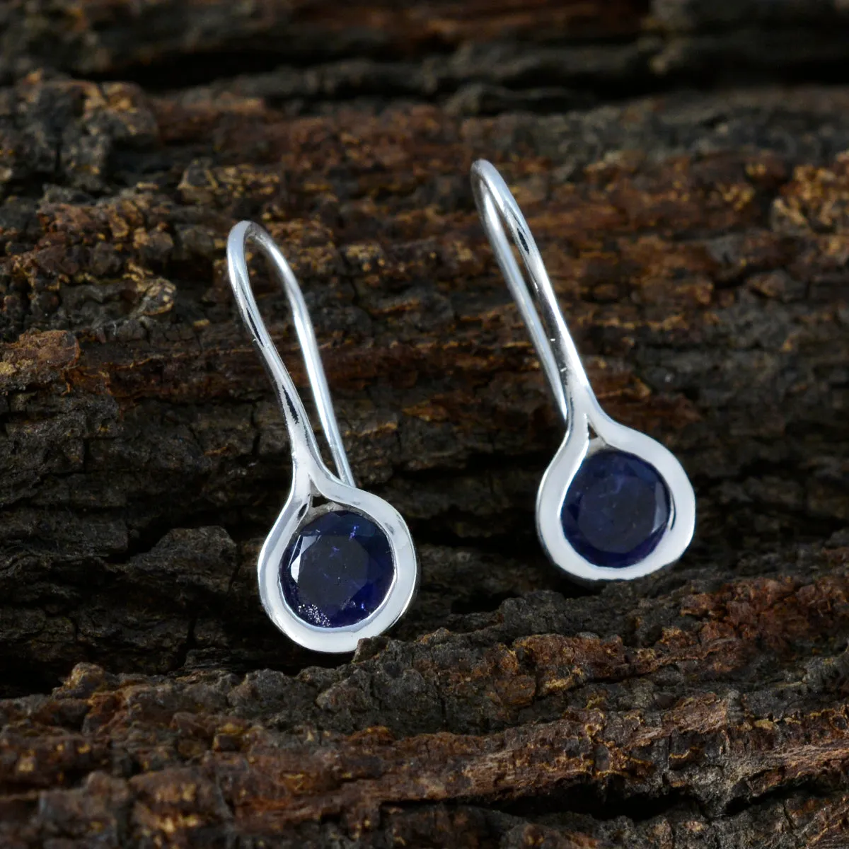 Riyo Attractive 925 Sterling Silver Earring For Women Iolite Earring Bezel Setting Blue Earring Dangle Earring