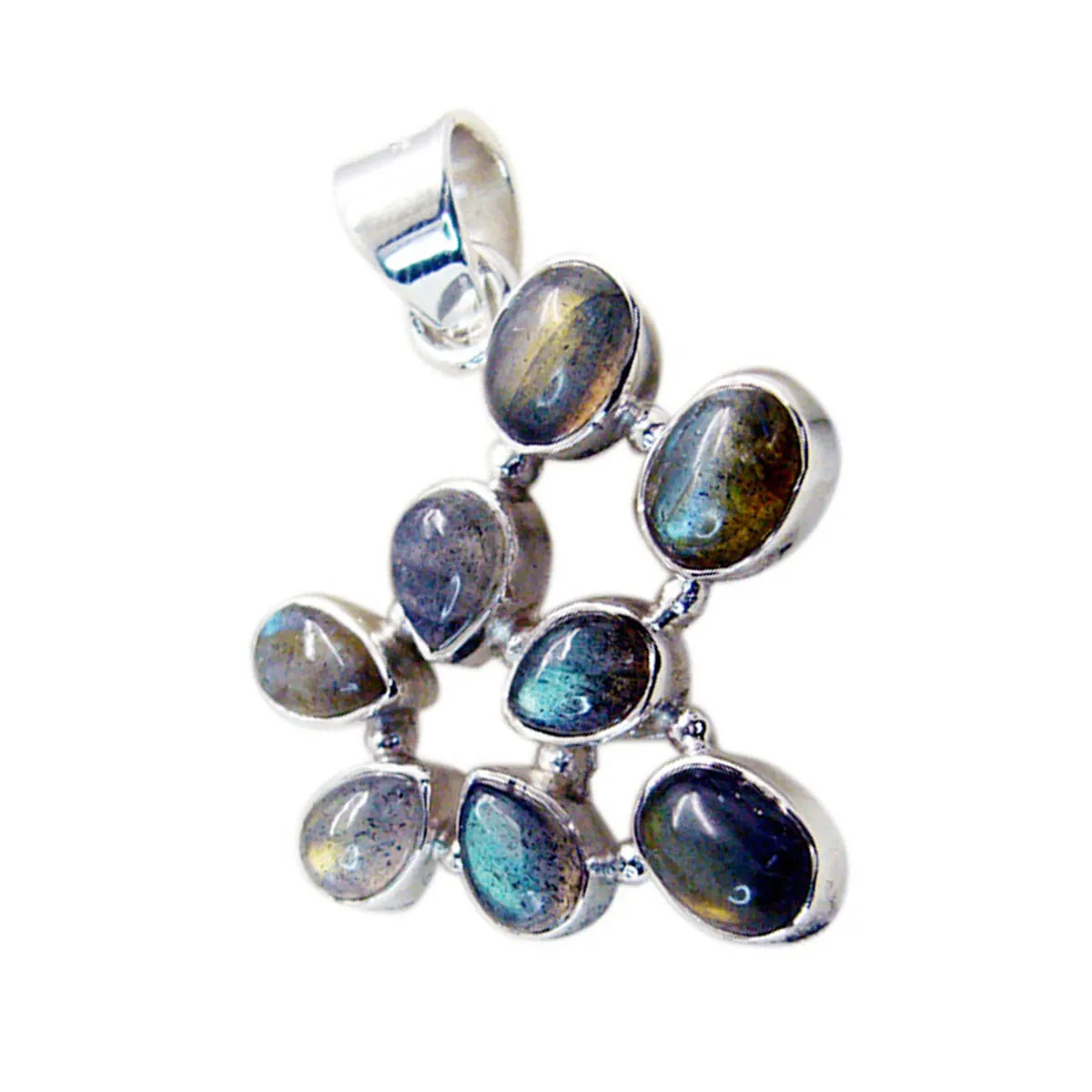 Riyo Attractive Gems Multi Cabochon Gray Labradorite Silver Pendant Gift For Sister