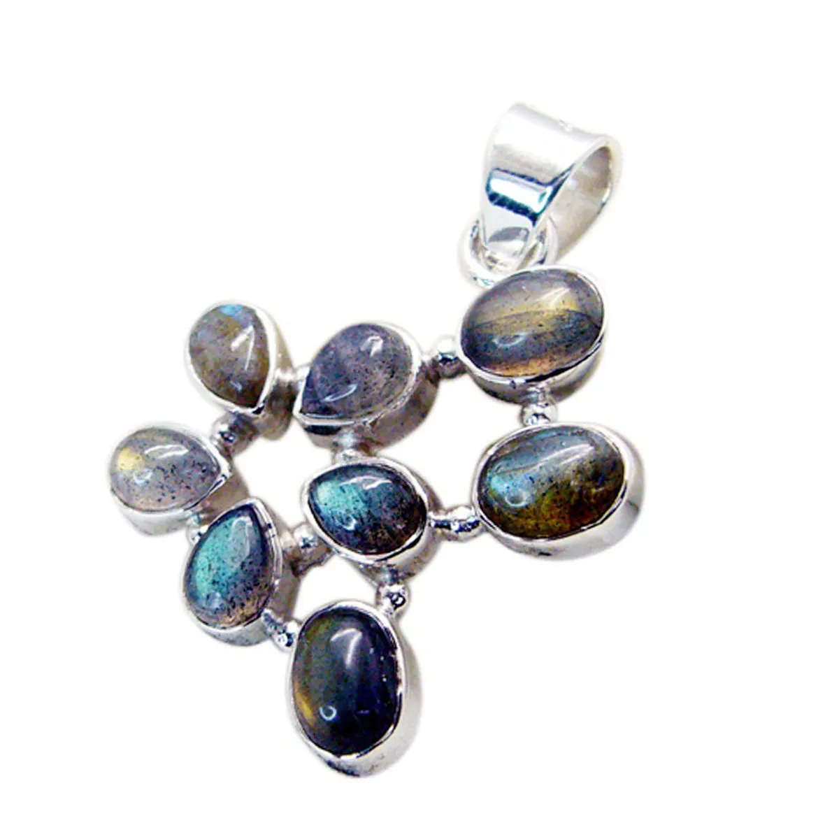 Riyo Attractive Gems Multi Cabochon Gray Labradorite Silver Pendant Gift For Sister