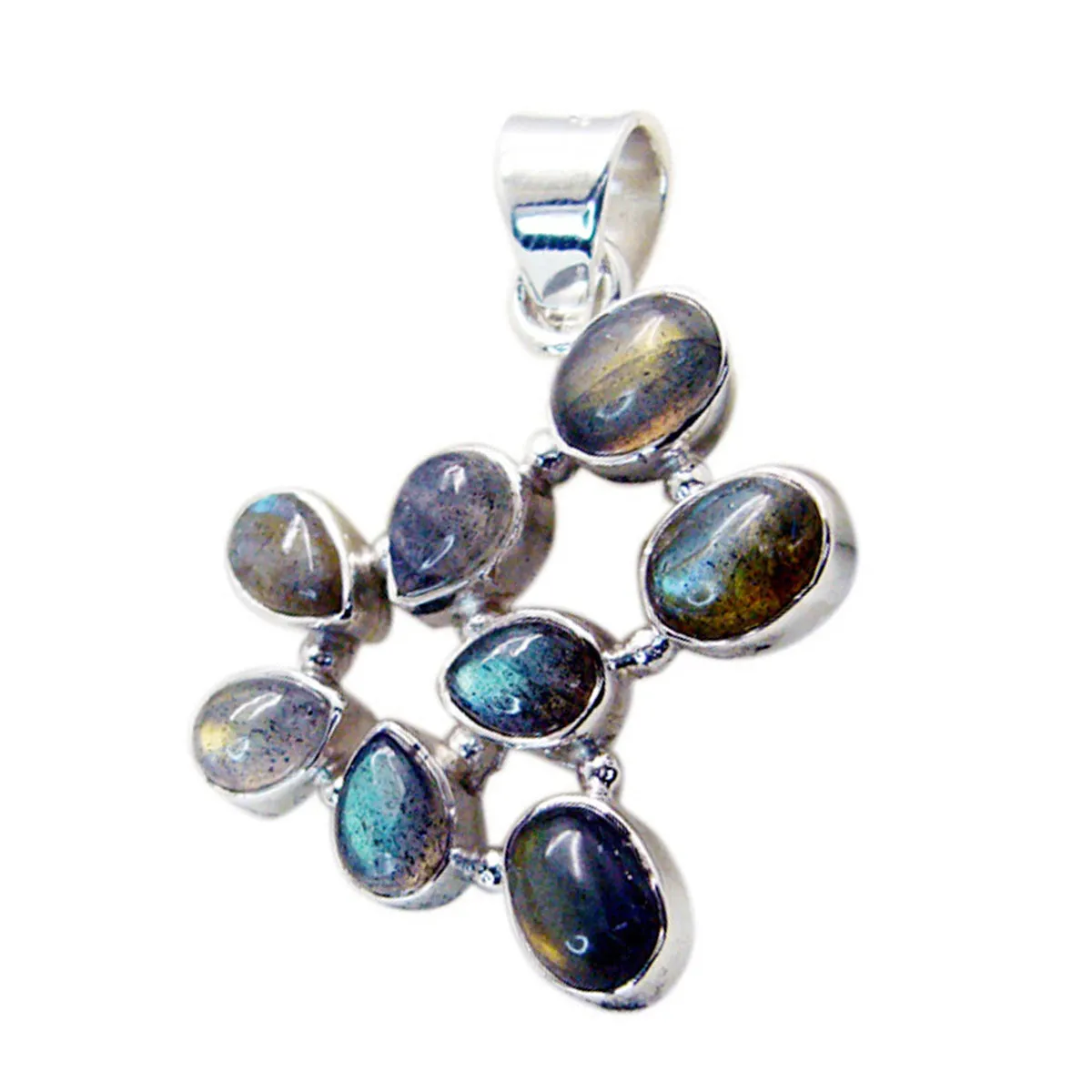 Riyo Attractive Gems Multi Cabochon Gray Labradorite Silver Pendant Gift For Sister