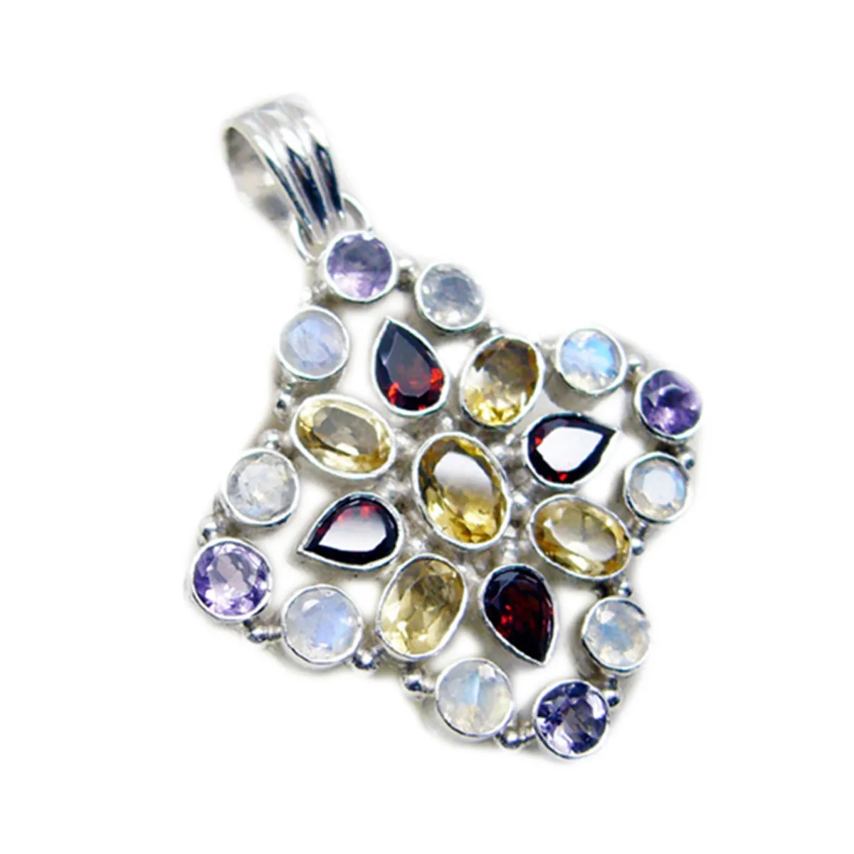 Riyo Beaut Gems Multi Faceted Multi Color Multi Stone Silver Pendant Gift For Boxing Day