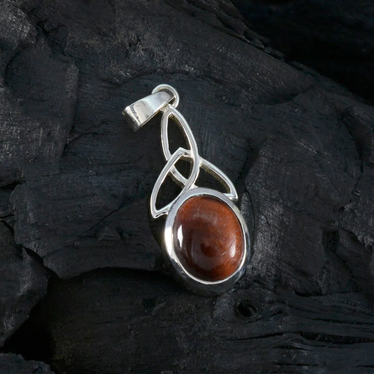 Riyo Beaut Gems Oval Cabochon Brown Tiger Eye Silver Pendant Gift For Wife