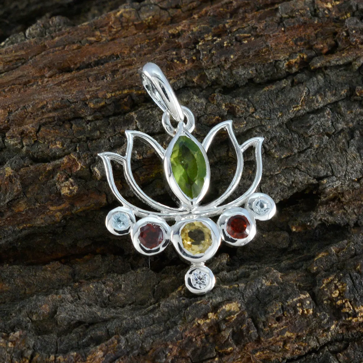 Riyo Beaut Gemstone Multi Faceted Multi Color Multi Stone 1088 Sterling Silver Pendant Gift For Girlfriend