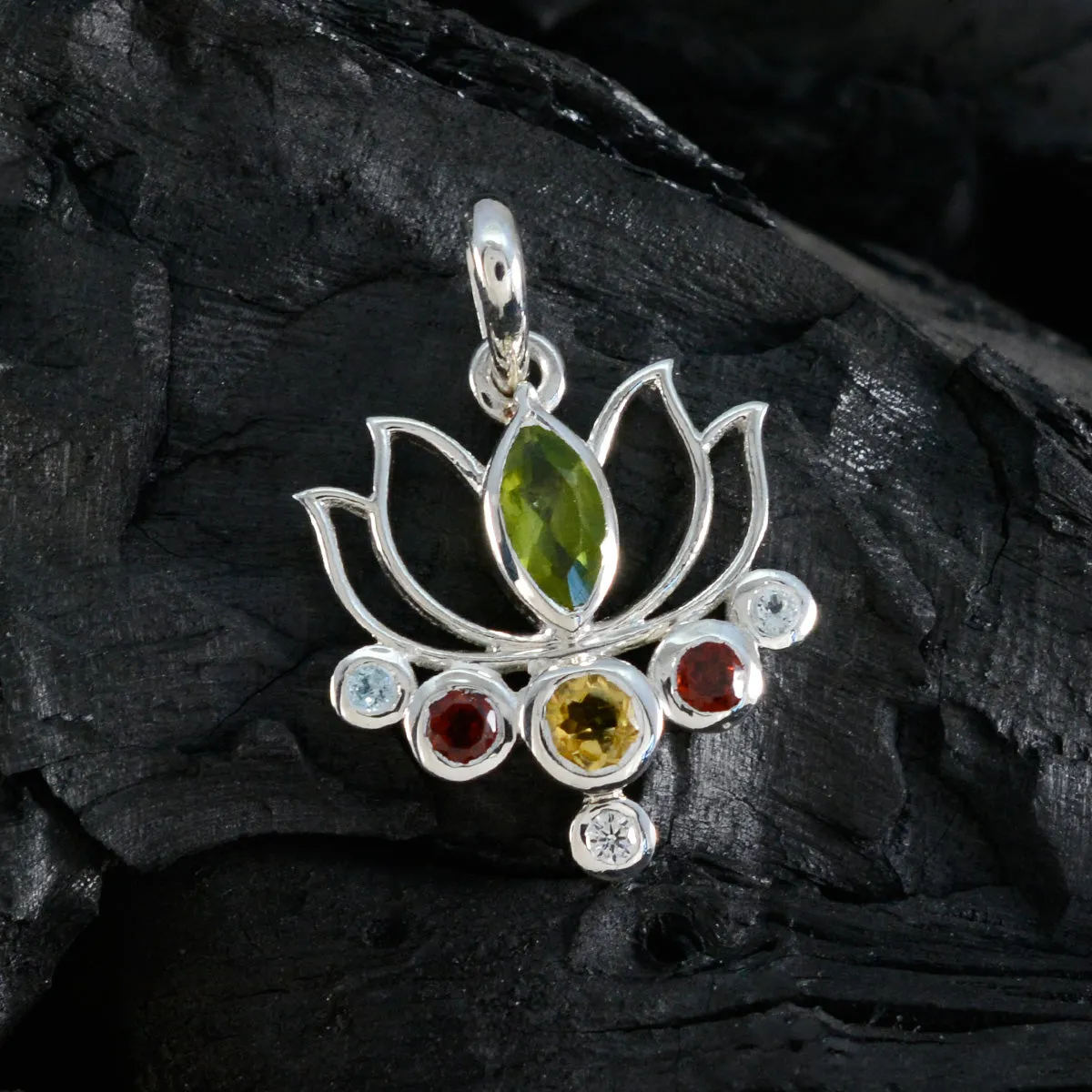 Riyo Beaut Gemstone Multi Faceted Multi Color Multi Stone 1088 Sterling Silver Pendant Gift For Girlfriend