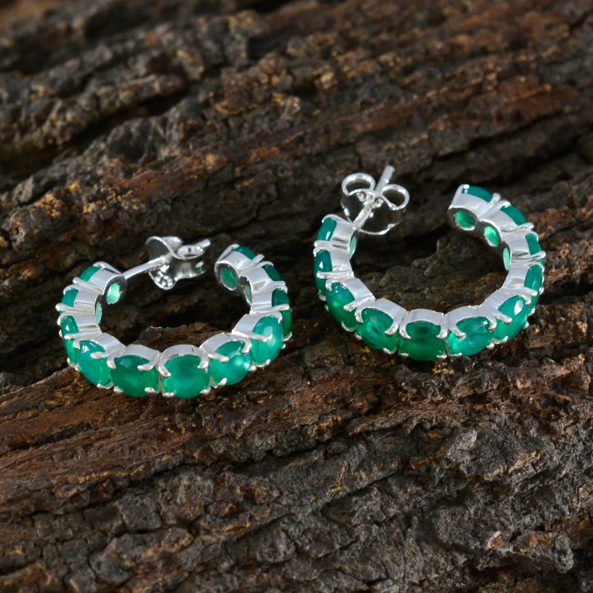 Riyo Beauteous 925 Sterling Silver Earring For Damsel Green Onyx Earring Bezel Setting Green Earring Stud Earring