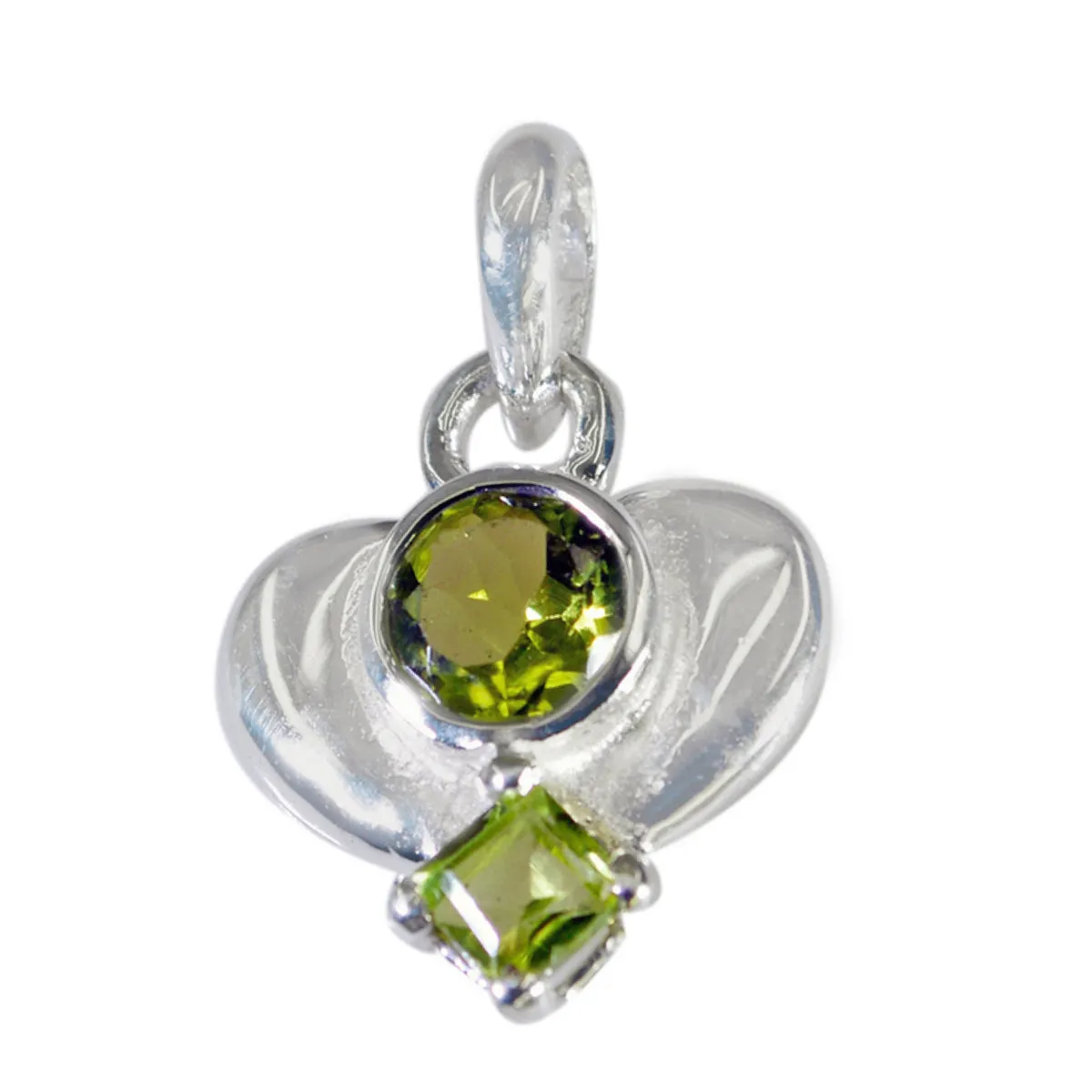 Riyo Beauteous Gems Multi Faceted Green Peridot Solid Silver Pendant Gift For Anniversary